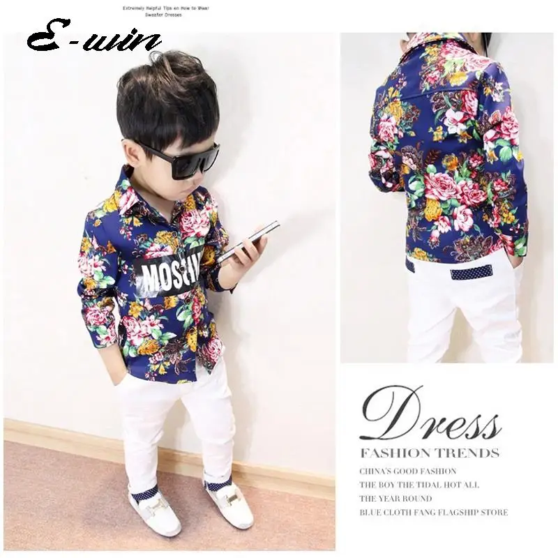 2016 autumn Kids Baby Boy long sleeved shirts cotton letter casual floral new enfants flower boy