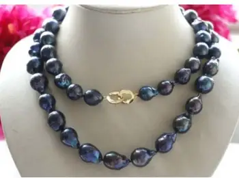 

Longest 36" Natural 19 mm Baroque Black Reborn pearl necklace