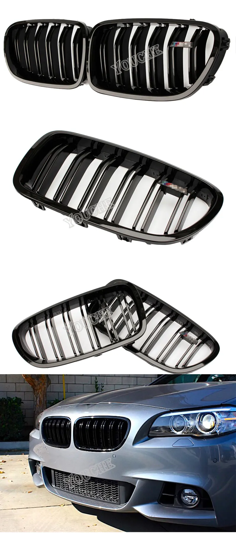 F10 ABS Глянцевая черная M цветная углеродная волокнистая решетка для BMW F10 F11 5 серии 2010- Передняя решетка для почек 520i 523i 525i 530i 535i