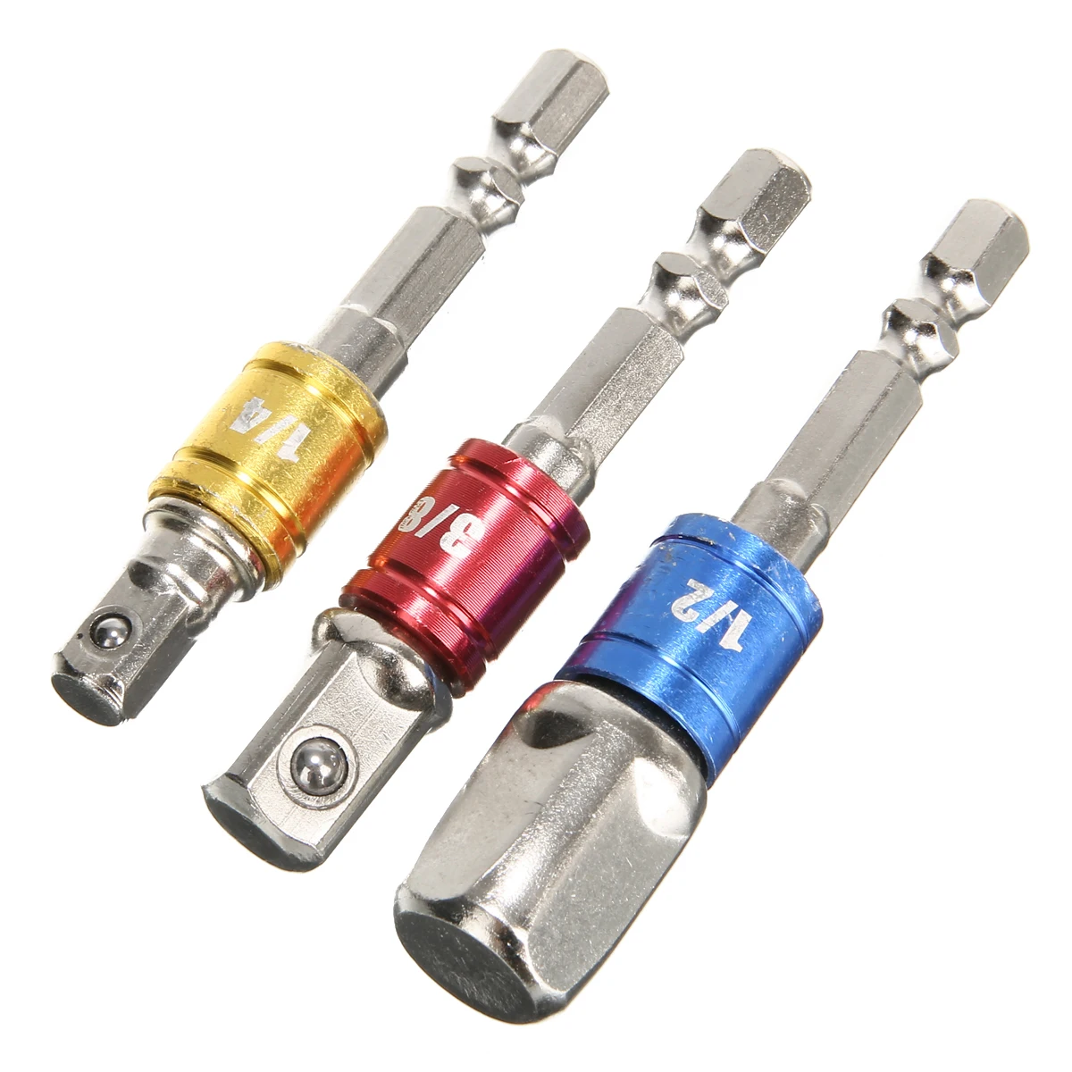New 3pcs Drill Socket Adapter for Impact Driver Hex Shank to Square Socket Drill Bits Bar Extension Set 1/4" 3/8" 1/2 Bit Set