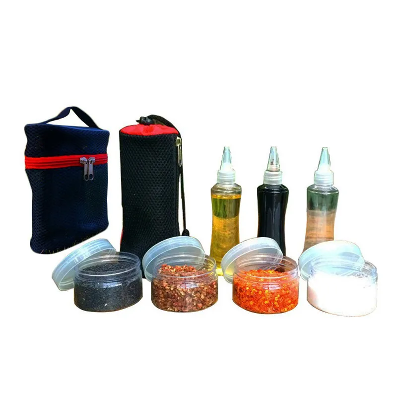 

Condiment For BBQ Sause Container Plastic Spice Jar Outdoor Camp Bottles Set With Organize Carry Storage Bag Camping