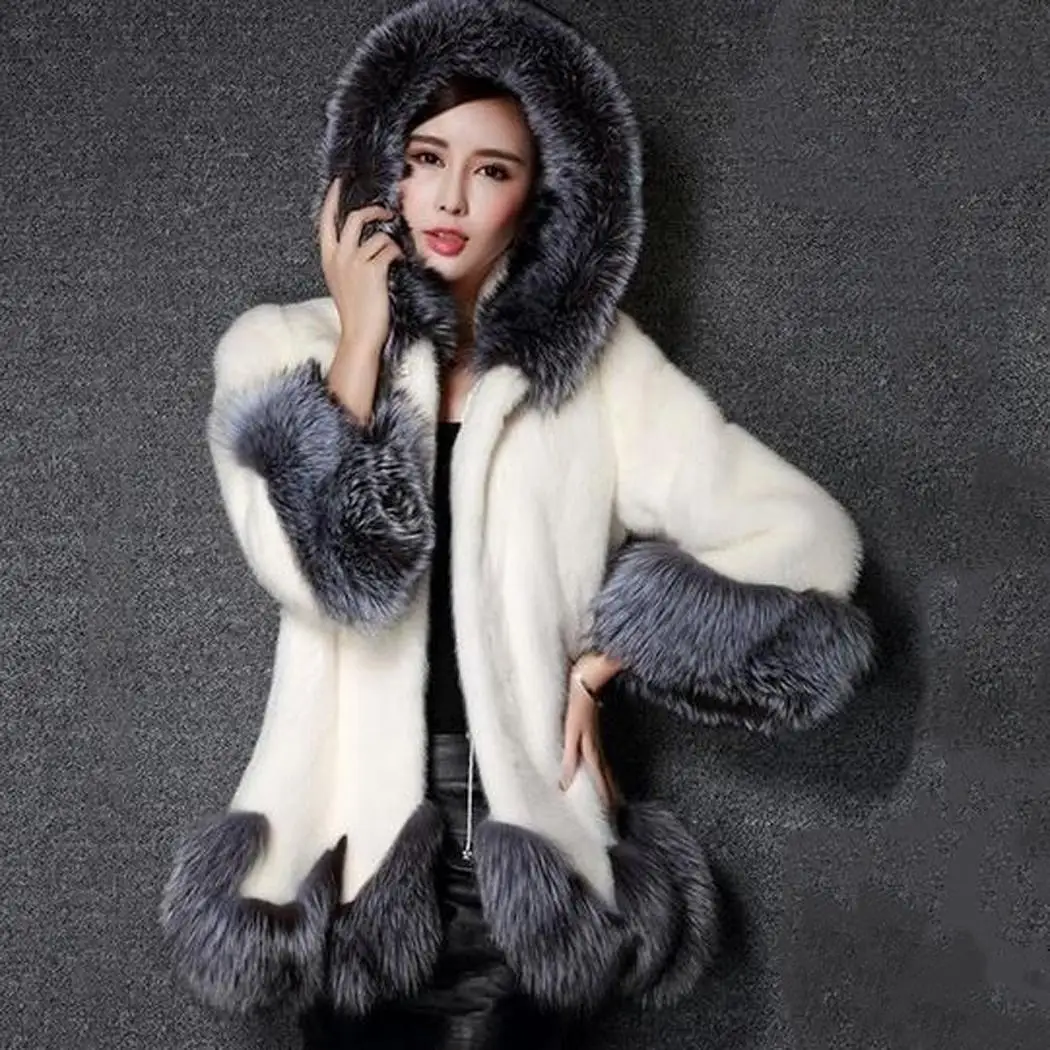 Меховое пальто зимнее женское роскошное длинное женское модное повседневное зимнее пальто на пуговицах с меховым воротником и капюшоном