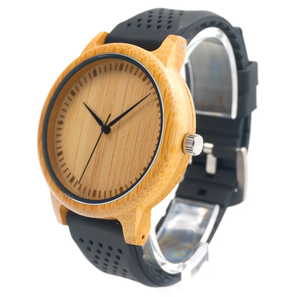 BOBO BIRD V-B07 New Fashion Mens Quartz Analog Wooden Watch Casual Top Quality with Colorful Silicon Band