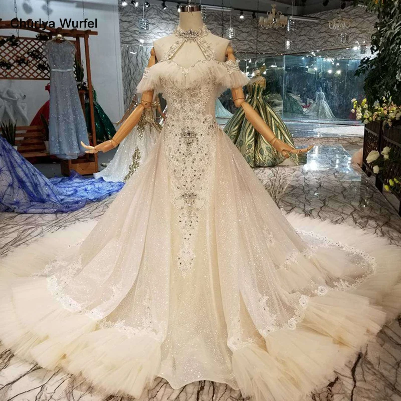 mermaid style wedding dress with detachable train