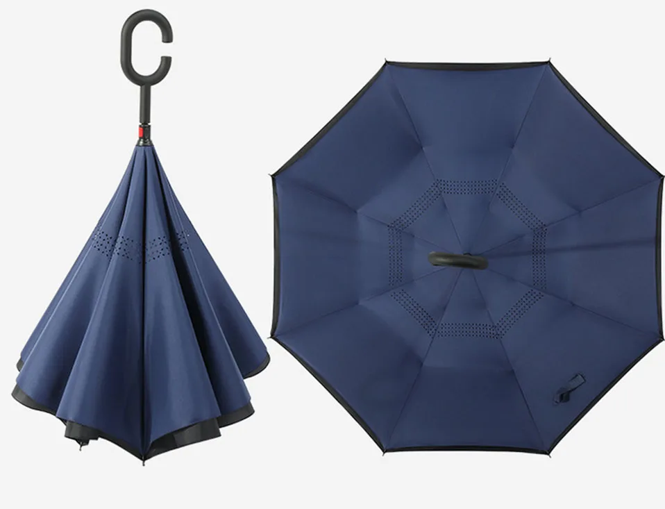 Один размер полностью автоматический обратный зонтик ветрозащитный перевернутый зонтик для автомобиля двойной слой Hands Free перевернутый зонтик