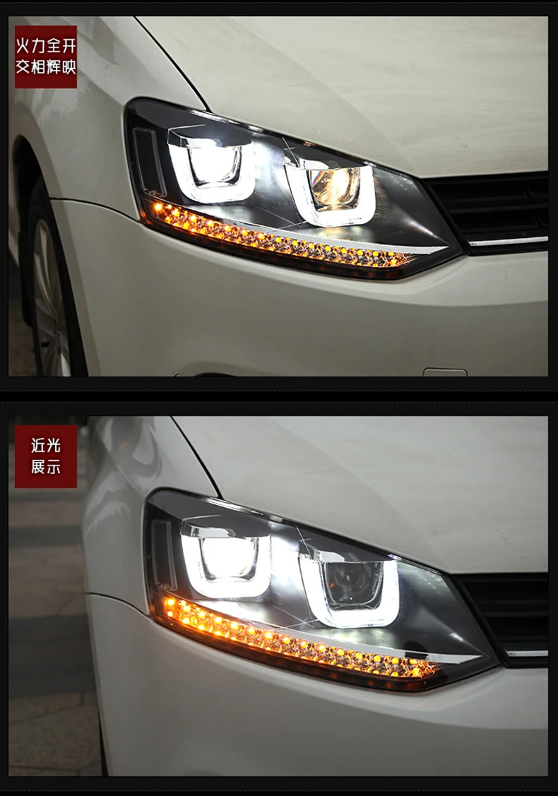 Автомобильный Стильный чехол на головную лампу для VW Polo, головной светильник s 2010- U, ангельские глазки, дневной ходовой светильник, плавный сигнал поворота, головной светильник