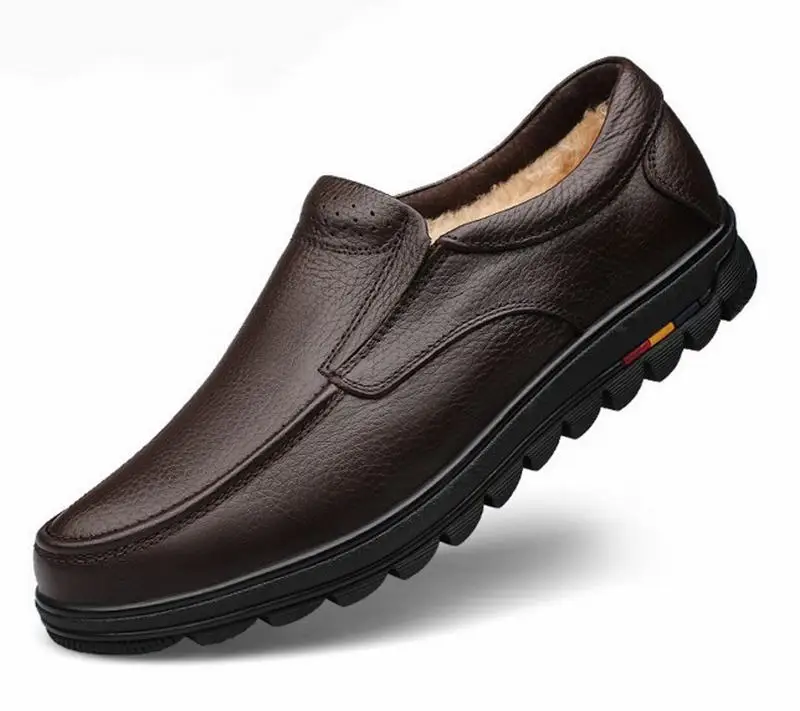 Классические плюшевые теплые зимние сапоги ручной работы из натуральной кожи мужские лоферы Для мужчин теплая Повседневная обувь Брендовая Мужская обувь для мужчин большой размер 45, 46, 47 обувь - Цвет: brown