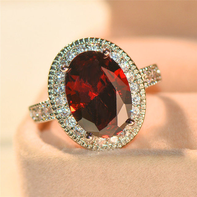 Male Female Big Oval Ring Gorgeous Green Red White Stone Ring Promise Wedding Engagement Rings For Men And Women