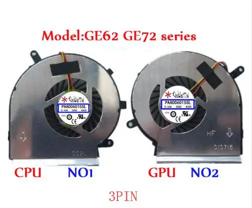 جديد cpu gpu تبريد fan for msi GE62 GE72 PE60 PE70 GL62 GE62VR GP62MVR GL62M مروحة تبريد PAAD06015SL N366 N371 N303 n302