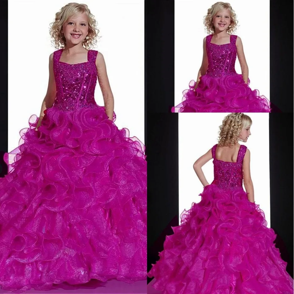 Lovely Strap Beaded Child Ball Gown Ruffles Organza Flower Girl Drses