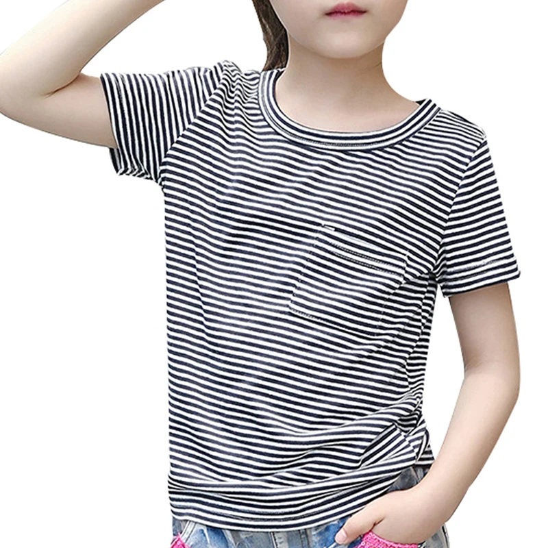 Новые летние повседневные футболки с круглым вырезом и короткими рукавами для девочек - Цвет: Black B