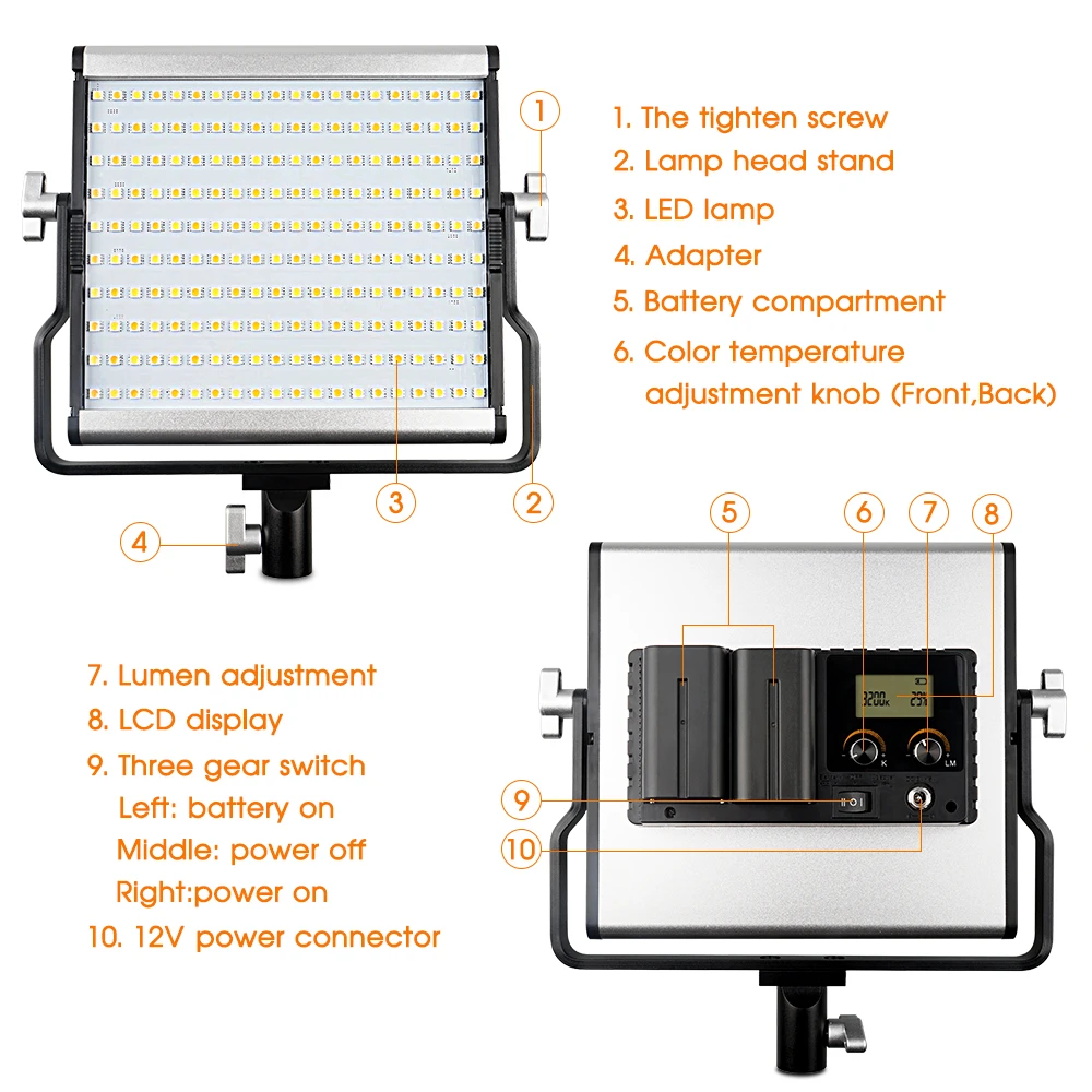  capsaver L4500 Portable Photography Lighting LED Video Light Metal Panel Lamp Bi-color 3200K-5600K  - 32869065814