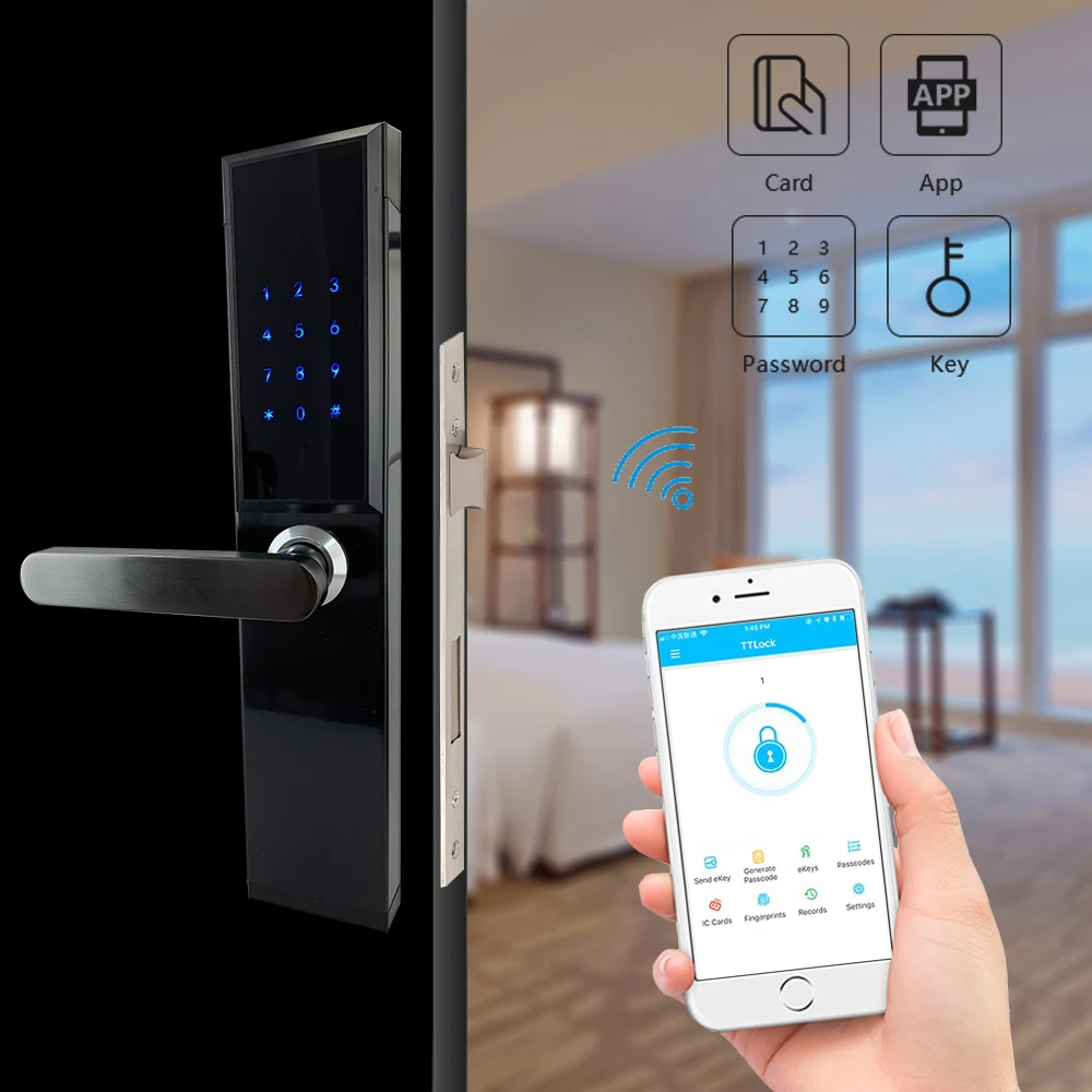 7255 г. врезной замок для отеля Wi Fi Bluetooth RFID карта электронный смарт двери с цифровым
