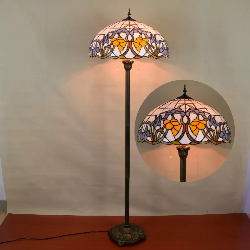 16inch Tiffany Baroque Stained Glass floor lamp E27 110-240V for Home Parlor Dining bed Room standing lamp