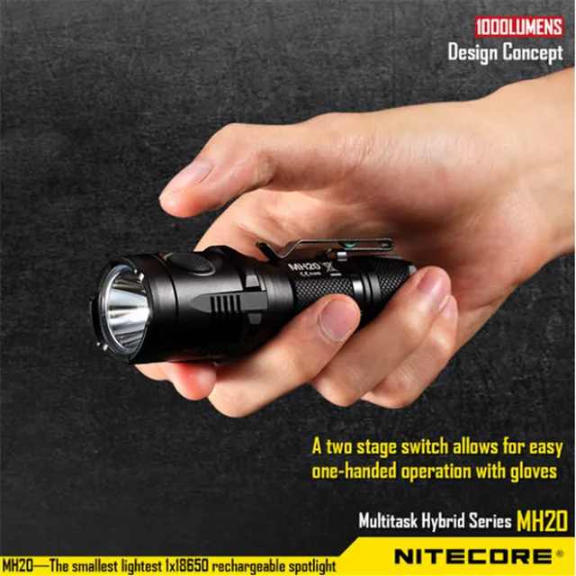 Cheap Nitecore MH20 1000LM 5 Modes USB Rechargeable Smallest U2 LED Light Flashlight 18650 Torch+holster+O-ring+Clip+lanyard