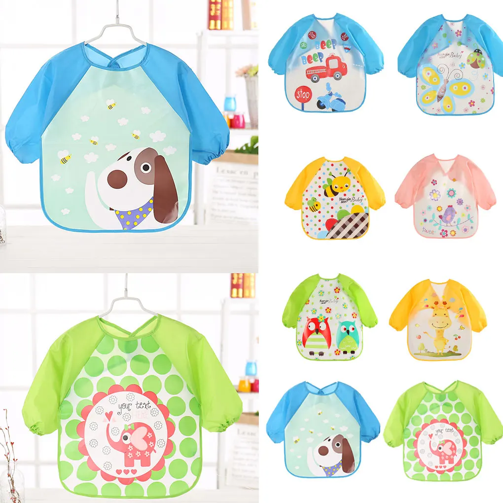 Waterproof EVA Full Sleeve Bibs Children Apron Long Sleeve Feeding Bibs Kids Eating Breastplate Kid Baby Stuff Kids Children Bib
