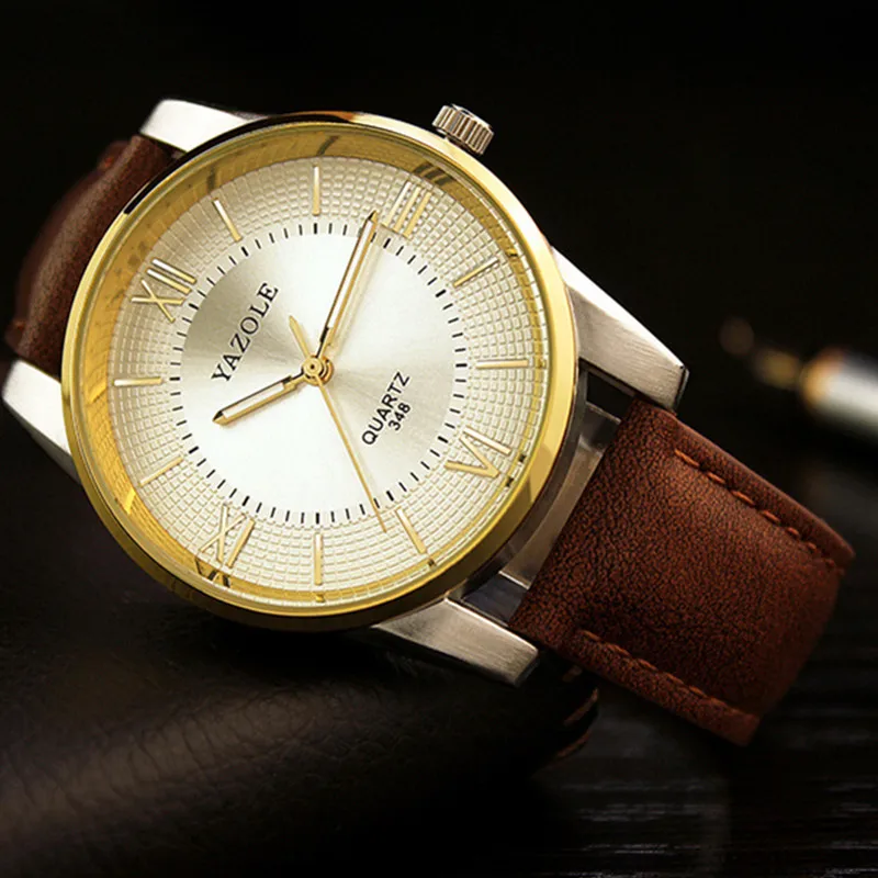 Top Brand YAZOLE Roman Quartz Watch Men Watch Luxury Gold Business Watch Leather Strap Waterproof Watches