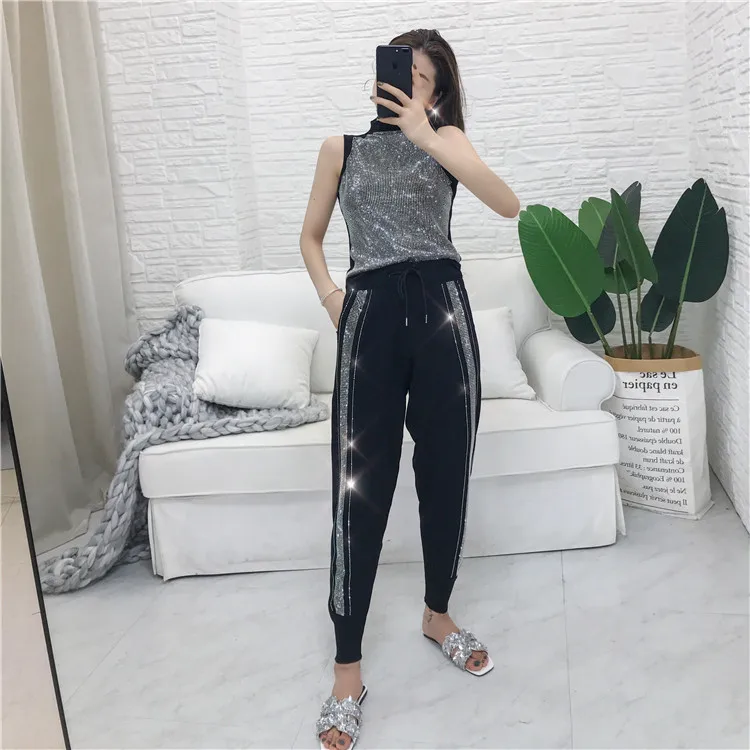 ALPHALMODA Модный трикотажный Костюм женский комплект из двух предметов 2019 летний