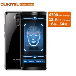 Oukitel K6 18:9 6,0 ''Дисплей Face ID 6 ГБ Оперативная память 64 Гб Встроенная память MTK6763 Octa Core 6300 mAh Быстрая зарядка отпечатков пальцев 16MP 4cams телефона