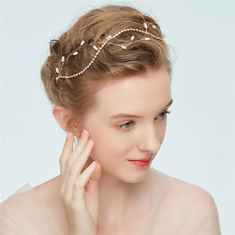 Romad Handmade Pearl Beads Crystal Bridal Hair Rhinestone Prom