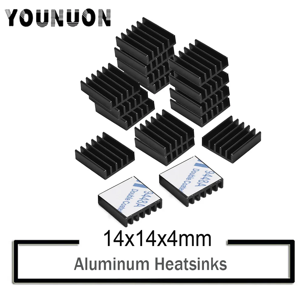 Алюминиевый радиатор YOUNUON Black 14x14x4 мм 50 шт. охлаждения кулер для электронного чипа