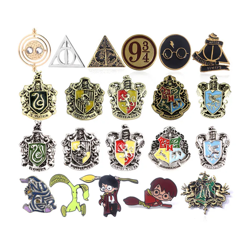 

20Pcs/lot Fashion Hogwarts Horcruxes Deathly Hallows Pin Brooch Cute Cartoon Figure Badge Cosplay Collection Pin Lapel Accessory