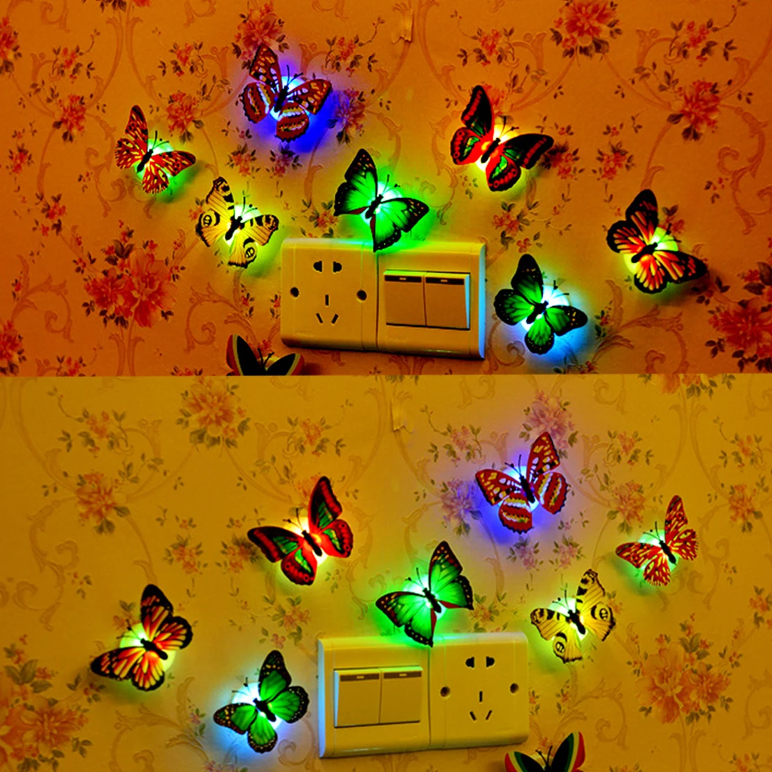 

Multi Color Light LED Butterfly Atmosphere Lamp Wall Stickers easy installation night light Party Home Fridge bedroom decor