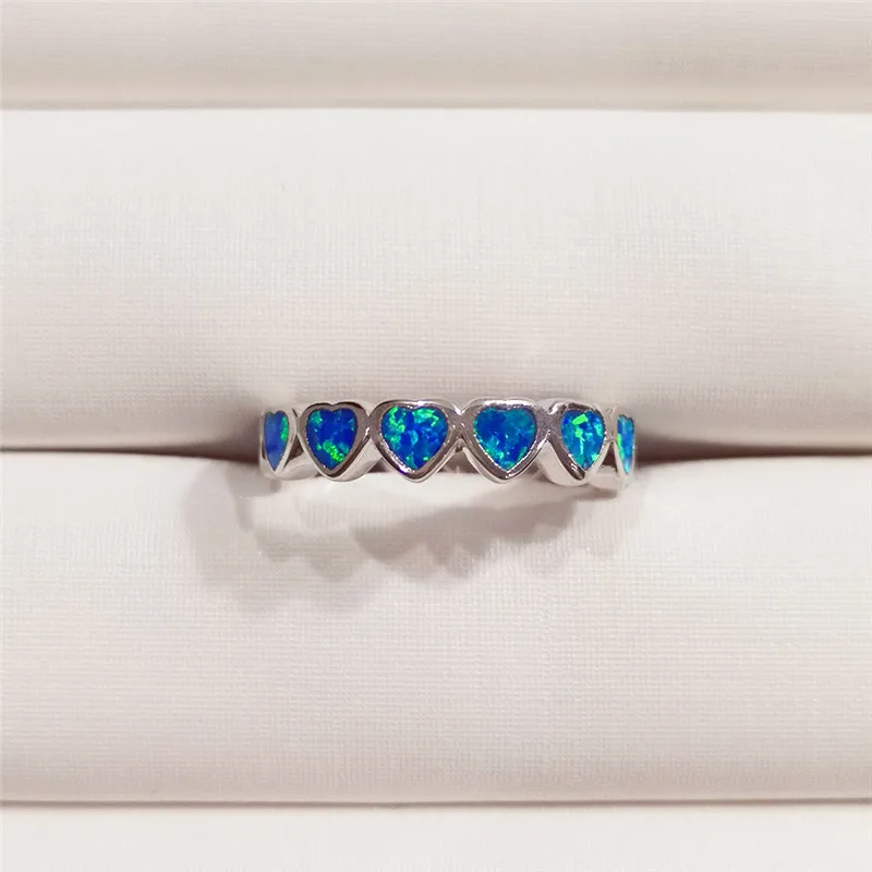 Милое женское кольцо с белым и синим огненным опалом модное серебряное ювелирное