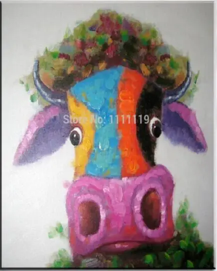Farbe Kuh Kopf Bild Handgemachte Moderne Messer Lustige Tiere Wandmalerei Fur Room Decor Leinwand Abstrakte Olgemalde Wall Painting Paintings For Wallanimal Painting Aliexpress