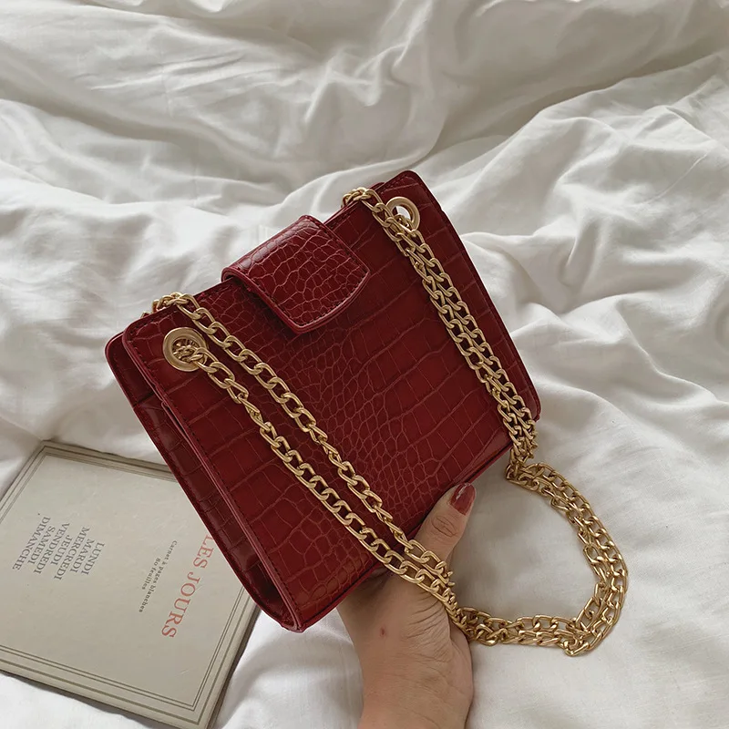 

Chain Bags for Women Shoulder Bag Female 2019 New Tide Women's Small Messenger Crocodile Pattern Fashion Yellow Green Black Red