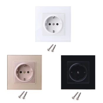 

Wall Crystal Glass Panel Power Socket Plug Grounded, 16A EU Standard Electrical Outlet 86mm * 86mm