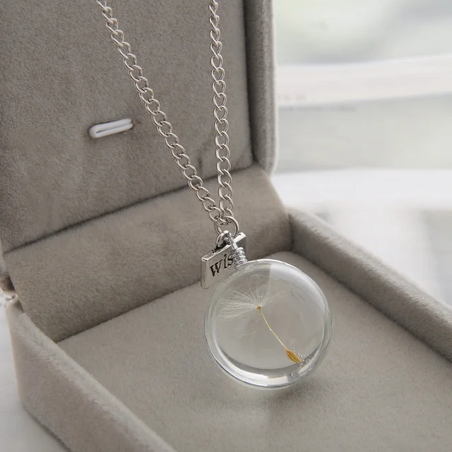 LKO Fashion Real Dandelion Crystal Necklace