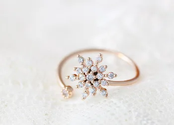 Kinitial Wholesale Crystal Snowflake CZ Diamond Ring  Gold Silver Plated Jewelry Snowflake Ring Boho Bague Snow Adjustable Rings