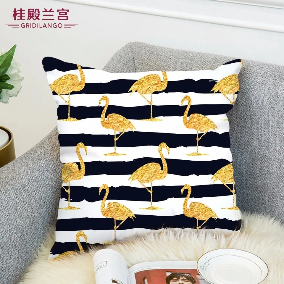 

Gold Sequins Flamingo Stripe Cushion Cover Silk Double-Sided Polyester Decorative Love Pink Pillowcase for Car Bed Dropshipping