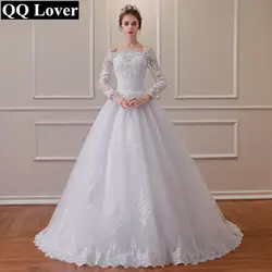 QQ Lover 2019 с открытыми плечами Vestido De Noiva одежда длинным рукавом кружево свадебное платье пуговицы плюс размеры Свадебные платья