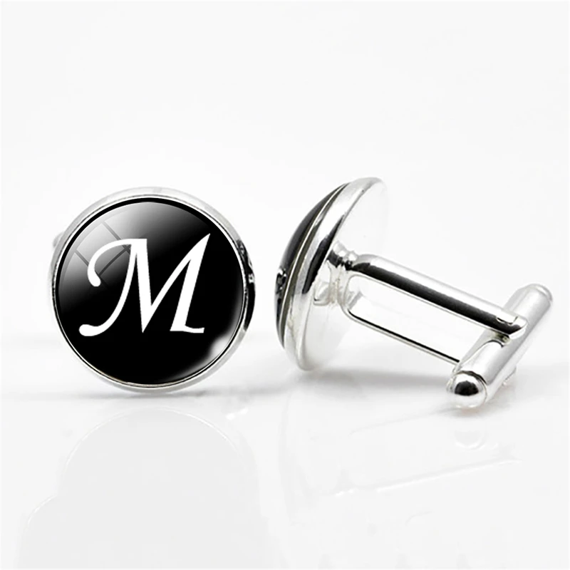 QCOOLJLY A-Z запонки «Алфавит» серебристого цвета с буквенным принтом для мужских французских рубашек, свадебные запонки высокого качества - Окраска металла: MC644