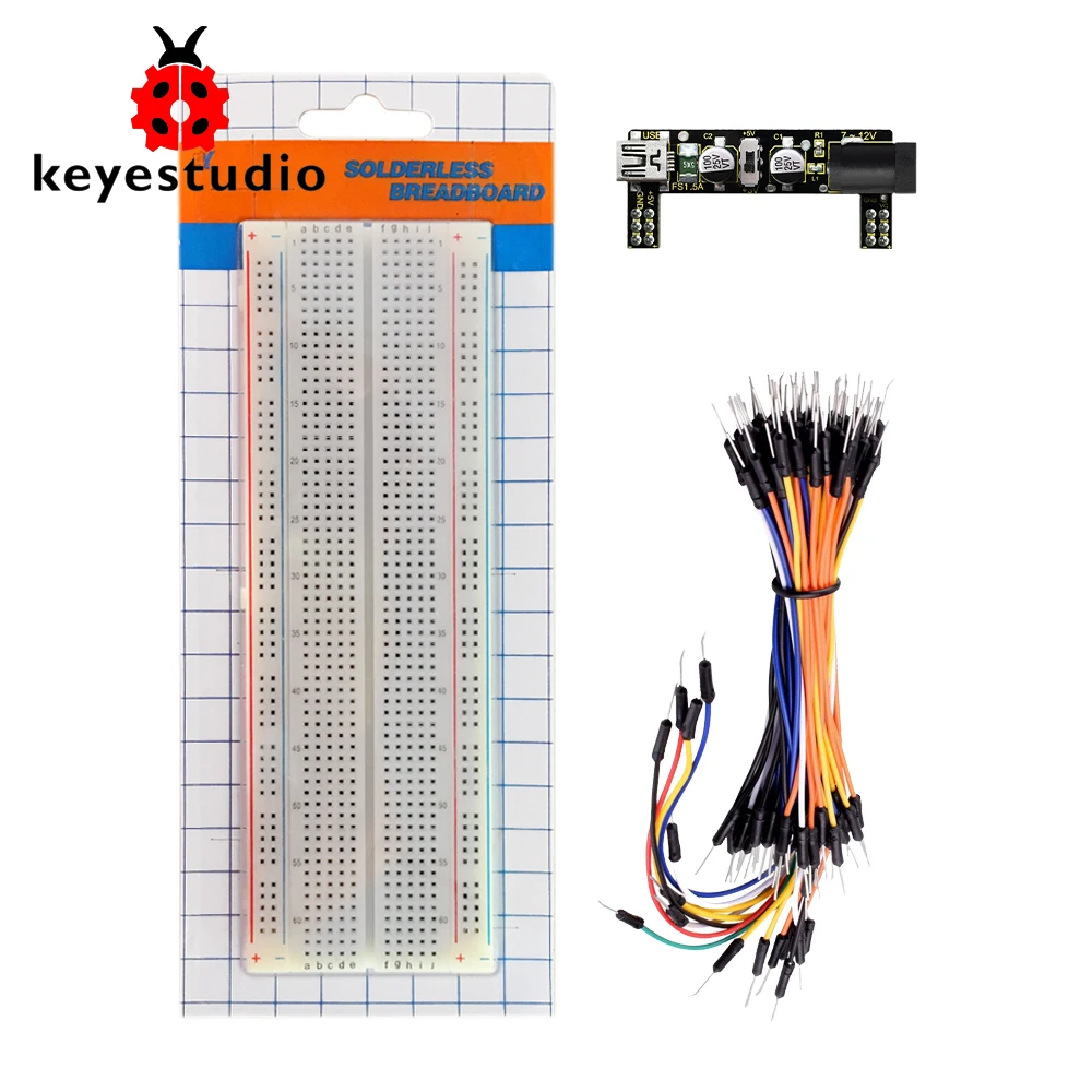 Keyestudio макетный модуль питания+ 830-Hole Solderless макетная плата+ 65 перемычек для эксперимента Arduino