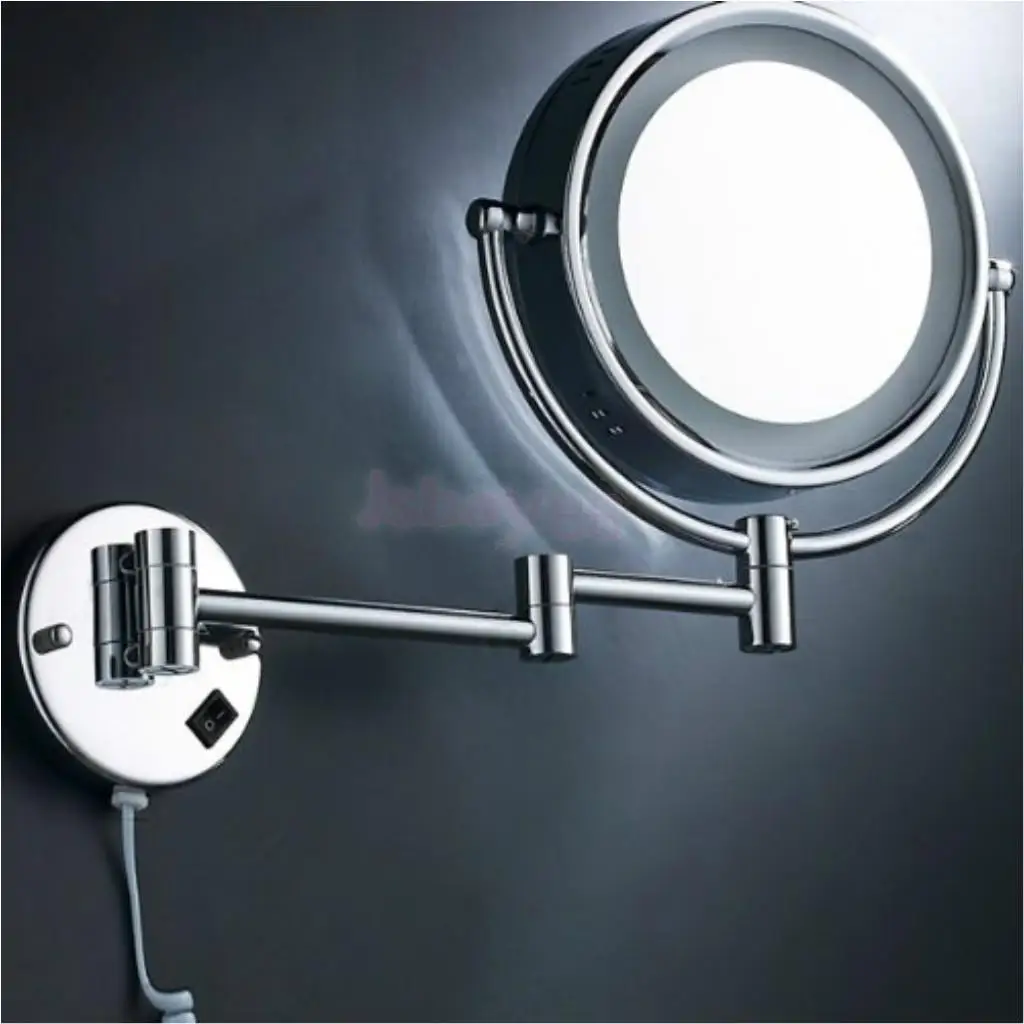 8 дюймовый светодиодный настенное крепление светильника выдвижные складные Двусторонняя макияж зеркало 3x 5x 7x Увеличение для ванной зеркало для бритья