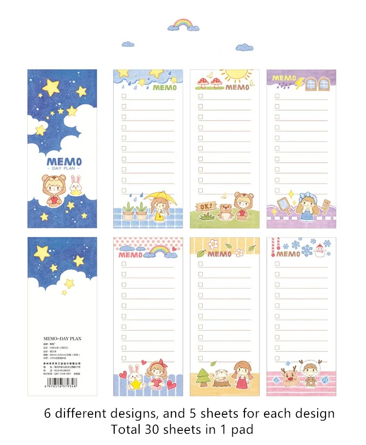 JUKUAI 2 Pcs Cute Girl Day Planner Organizer Fruit Rabbit Dayly Agenda To Do List Memo Note Book Stationery School Supplies 8265