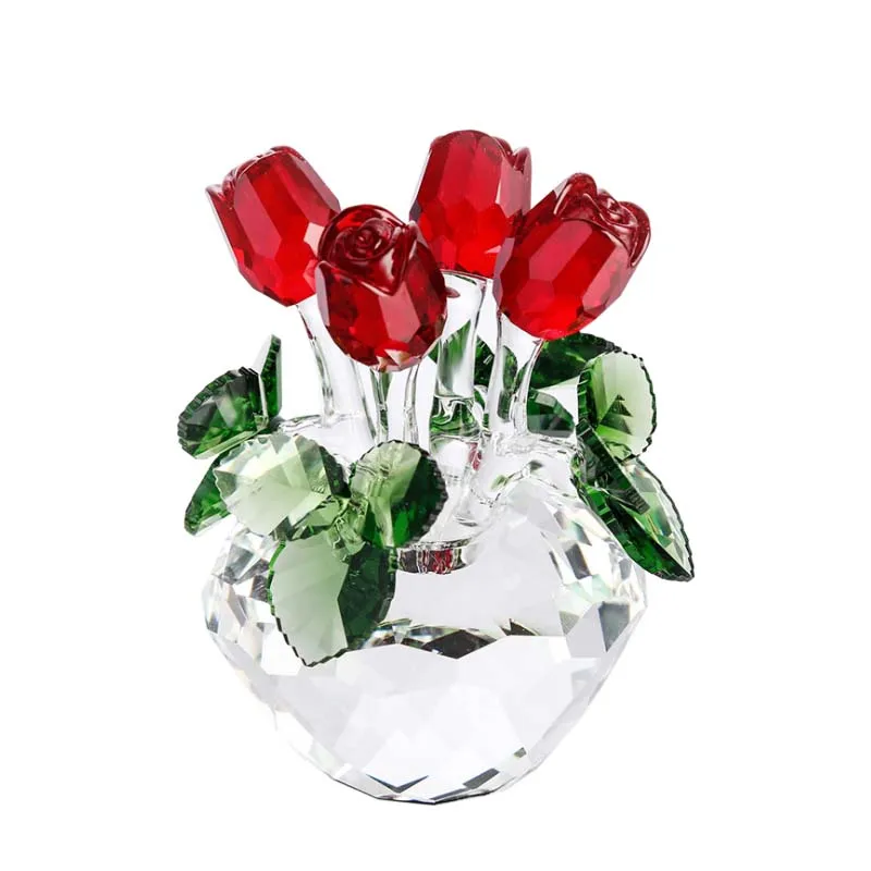 

Valentine's Gift for Lady Crystal Cut Glass Flower Figurines Rose Living Room Wedding Xmas Gift Ornaments 4Colors for Choose