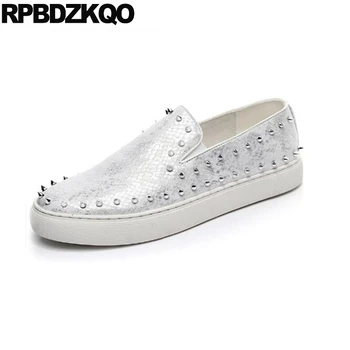 

Sneakers Snakeskin Skate Trainers Snake Skin Hidden Height Increasing Shoes Stud Silver Spike Men Rivet Fashion Chic Elevator
