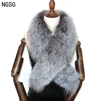 

Women 80-100cm genuine fur collar for winter coat hairy fur collar scarves luxury 100% natural real silver fox scarf custom
