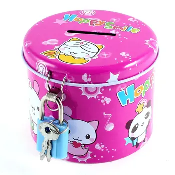 

5pc Cylinder Design Cartoon Print Piggy Bank Coin Money Saving Box Padlock color send randomly Chrismas Gifts