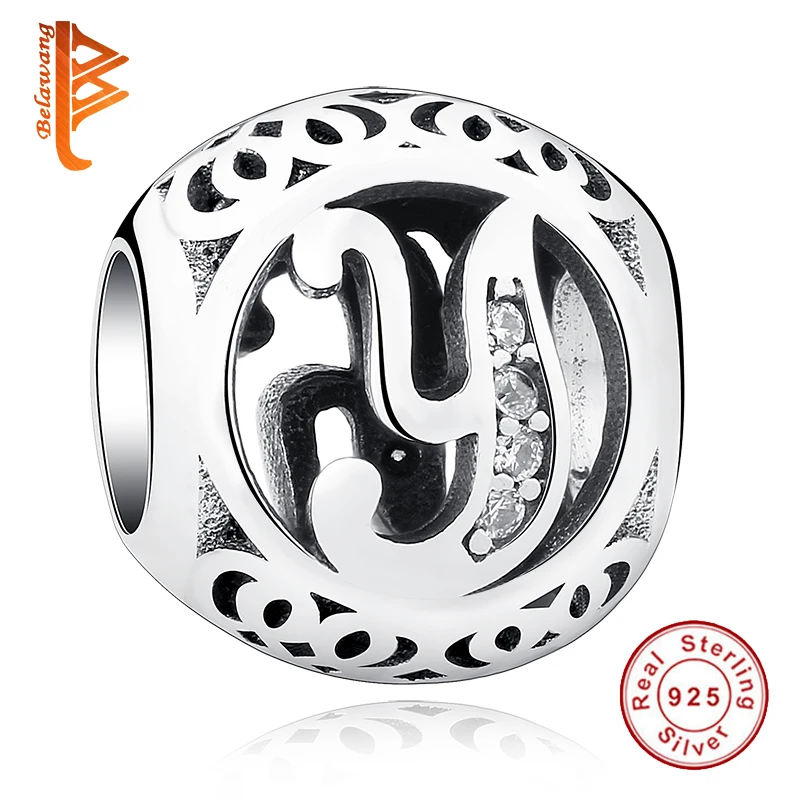 

BELAWANG Real 925 Sterling Silver Letter Bead Y Alphabet Bead Charms fit Original Bracelets & Bangles Jewelry Making
