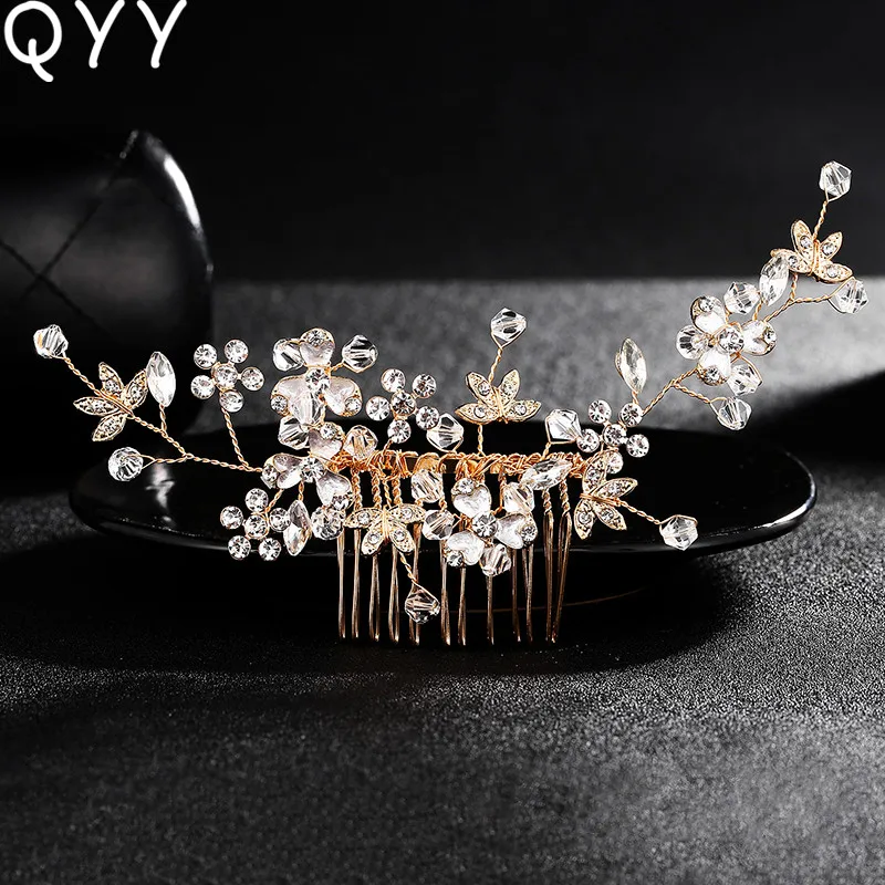 

QYY Fashion 2019 Rhinestones for Hair Comb Bridal Flower Wedding Hair Jewelry Accessories Wedding Hair Combs Ornaments for women