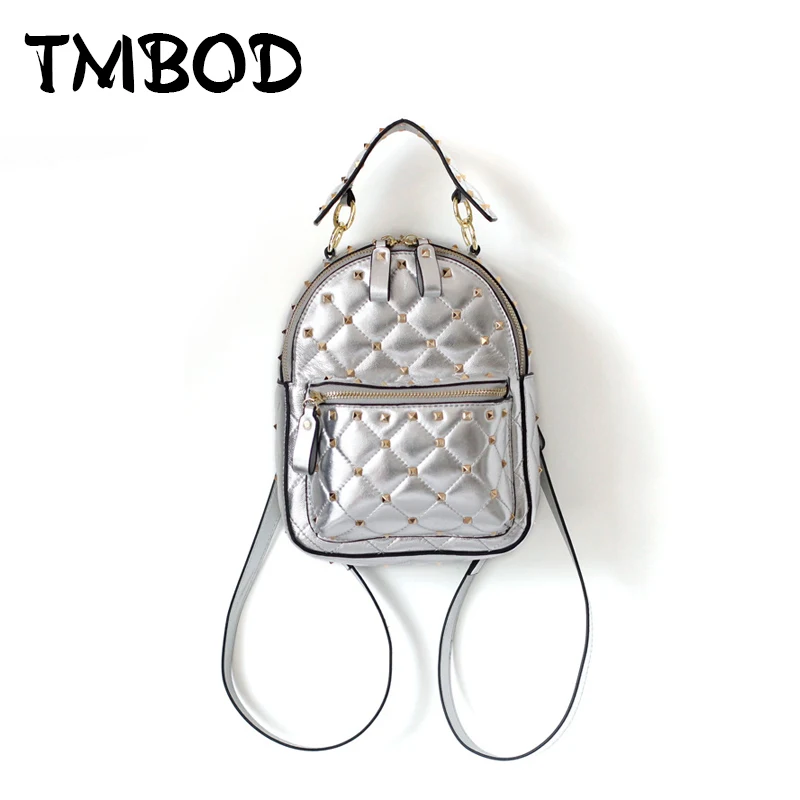 

New 2018 Small Cute Backpack with Studs Women Sheepskin Leather Backpacks Girls Lady Student School Bag Travel Bags bolsa an1088