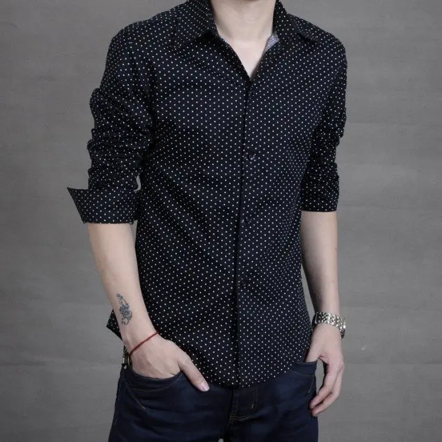 2018 Male Long Sleeve Casual Hit Color Slim Fit Black Man Dress Shirts Fashion Shirt Confortable J203