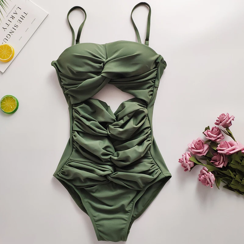 olive green push up bikini