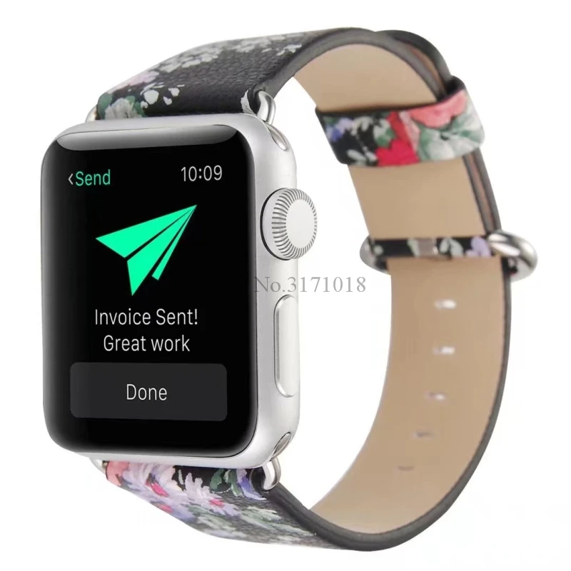 Китайский цветочный кожаный ремешок для часов Apple Watch 44 мм 42 38 Серия 1 2 3 4 браслет