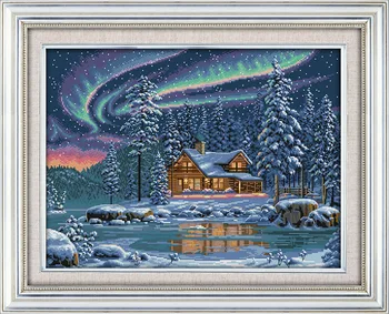 

The aurora borealis Printed Canvas DMC Counted DIY Chinese Cross Stitch Kits printed Cross-stitch set Embroidery Needlework